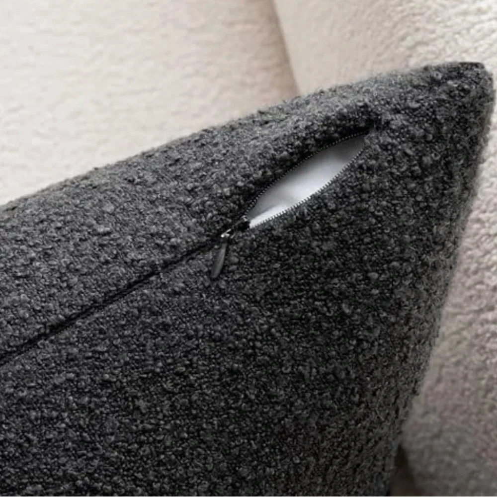 NWT 2-Boucle Pillow Covers 18x18” with Faux Leather, Charcoal Black